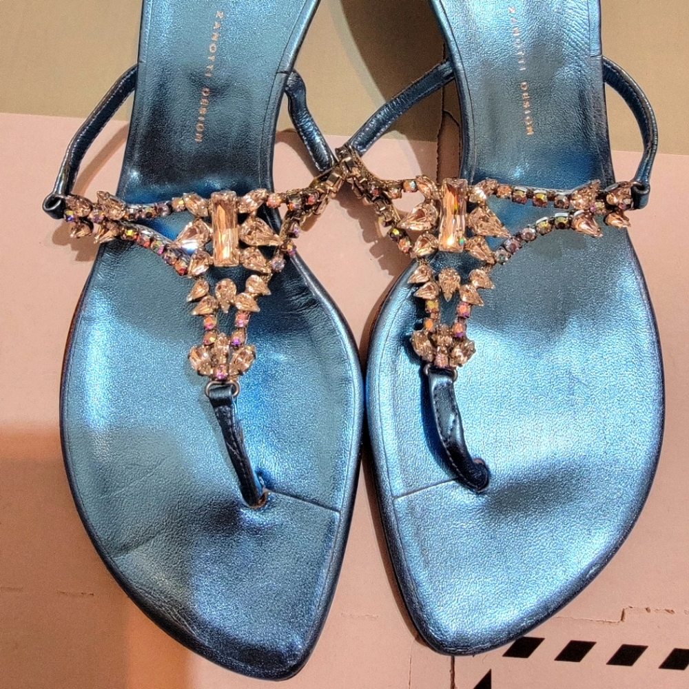 Zanotti Rhinestone Jewelled Thong Sandals 9